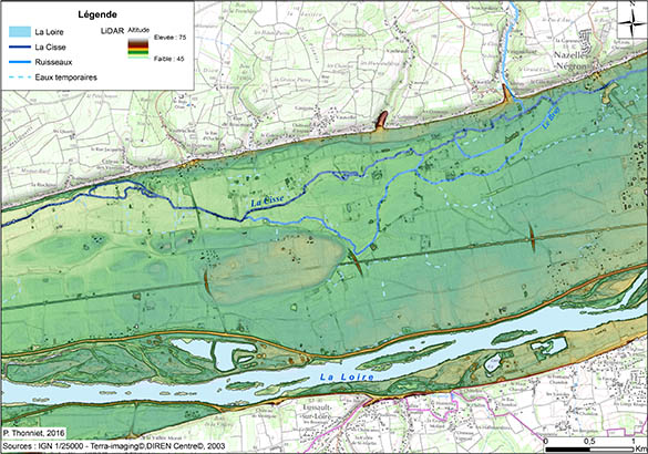 Extrait LiDAR d'une partie de la zone d'étude, communes de Noizay et Nazelles-Négron.